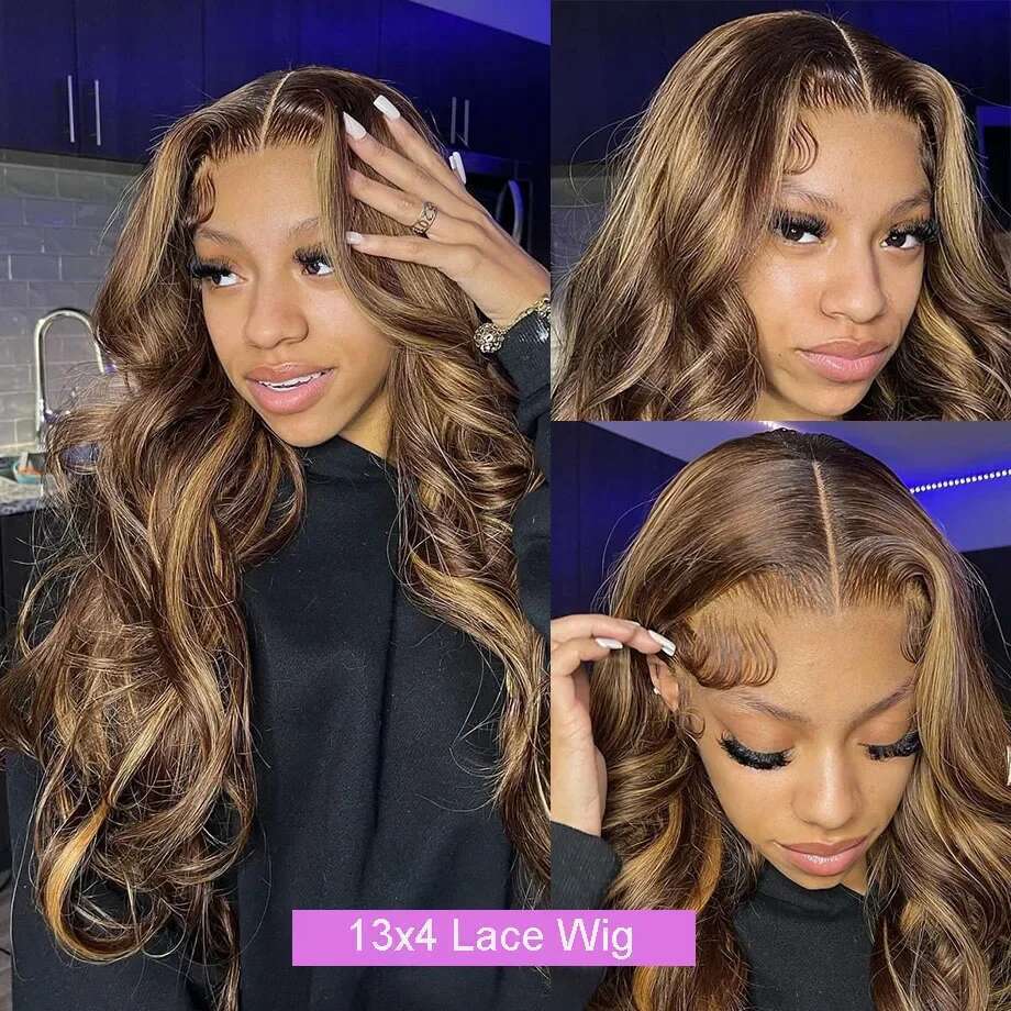 Highlight 13x6 Body Wave Frontal 100% 13x4 HD Transparent Lace Front Wig Human Hair Wigs For Women Brazilian