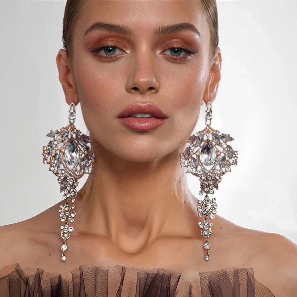 Stonefans Rhinestone Exaggerated Dangle Earrings for Women Wedding Gift 2024 Trendy Bridal Crystal Statement Earrings Banquet 250519