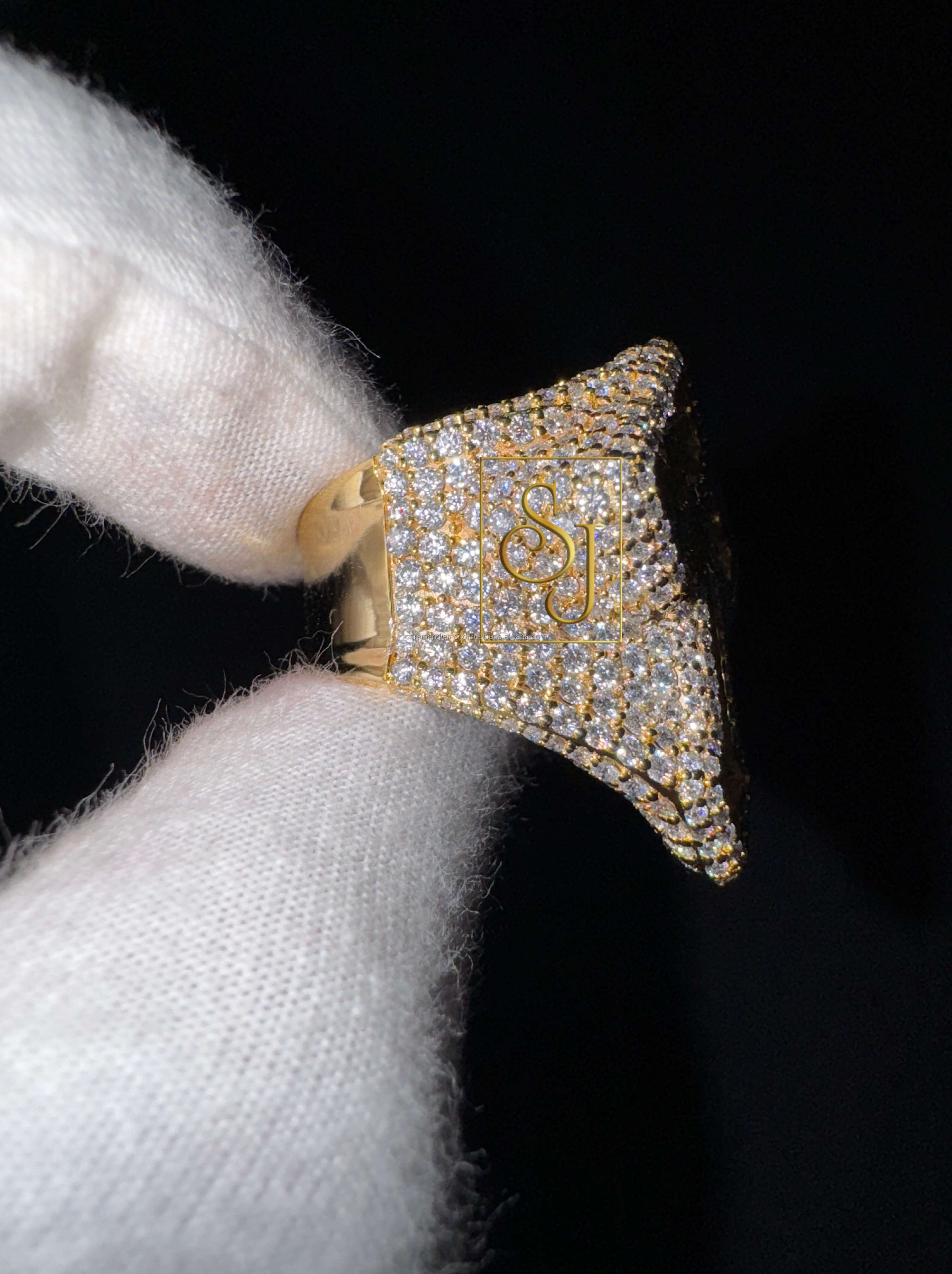 Wholesale Mens Custom 925 Solid Silver Pave Moissanite Diamond Tester Gold Plated Cross iced out Bling Ring for Rappers Hip Hop