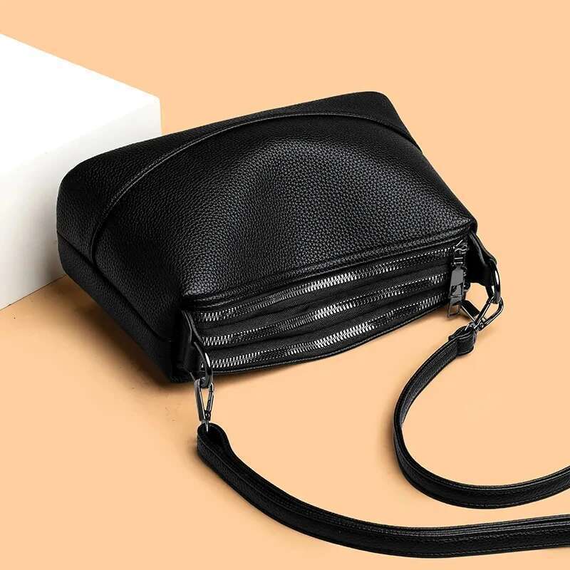 2024 Large Capacity Women's Handbags 3-Layer Zipper Solid Color PU Leather Lady's Shoulder Bags Female Cross Body Handbag