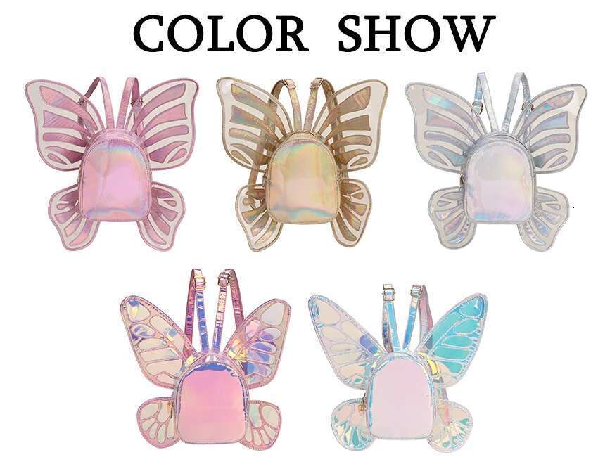 Fashion Women's Laser Mini Backpack Butterfly Angel Wings For Girls Travel Casual Daypack School Bag Holographic Leather