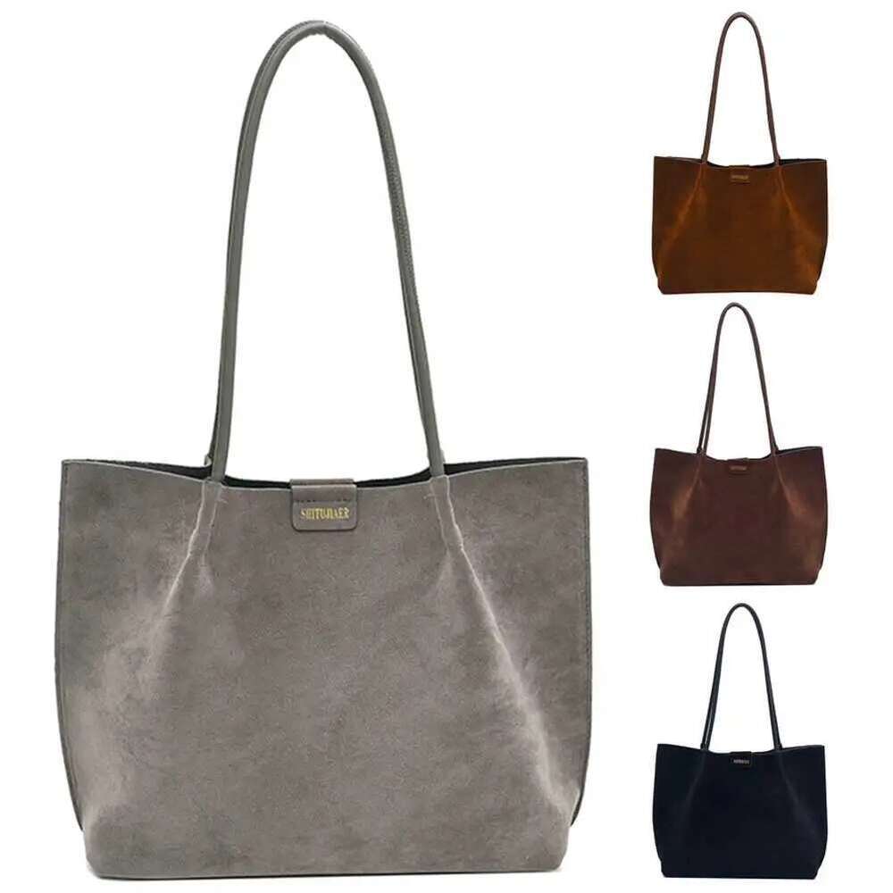 Women Vintage Large Capacity Suede Frosted Shoulder Slouchy Tote Handbag Female Commute Bag