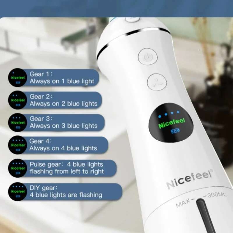 Oral Irrigator Flosser LED Display Screen Waterproof Dental Jet Floss 300ML Water Tank 6 Modes 5 Nozzles