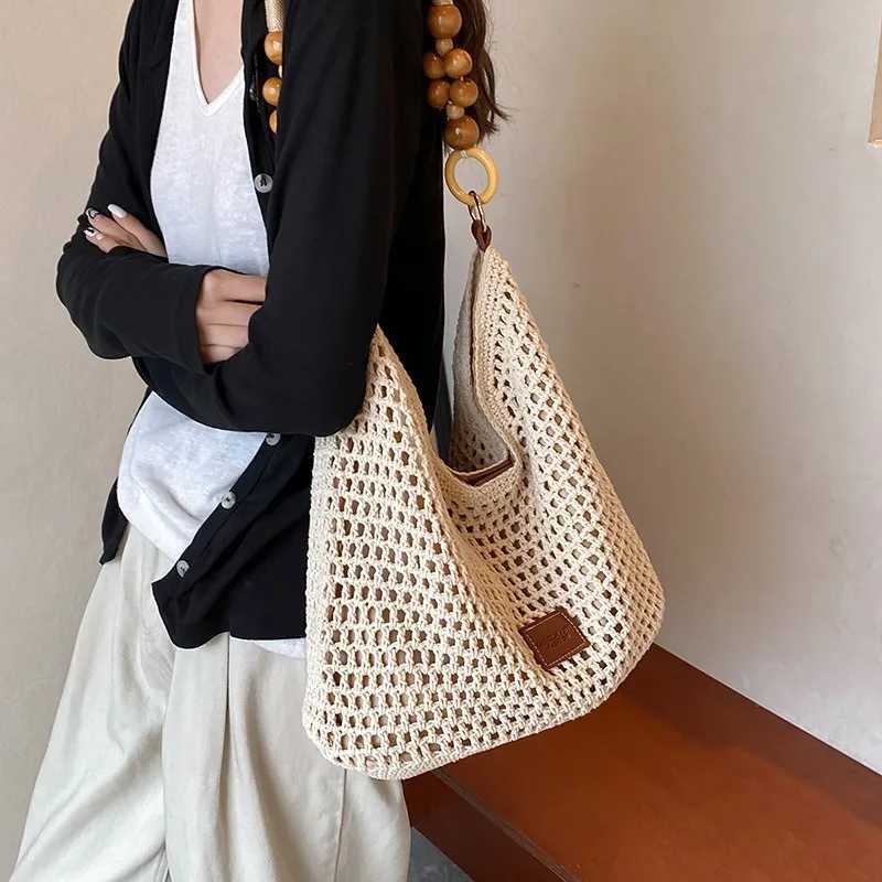 Beach Summer Bag for Women Mesh Woven Shoulder Bag Adjustable Strap Handbag Large Capacity Hobo Bag for Travel Vacation M250520