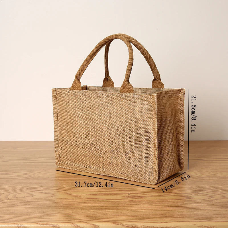 Jute Ladies Tote Bag Laminating Blank Shopping Bag Can Painting DIY Large Capacity Open Handbag 250516