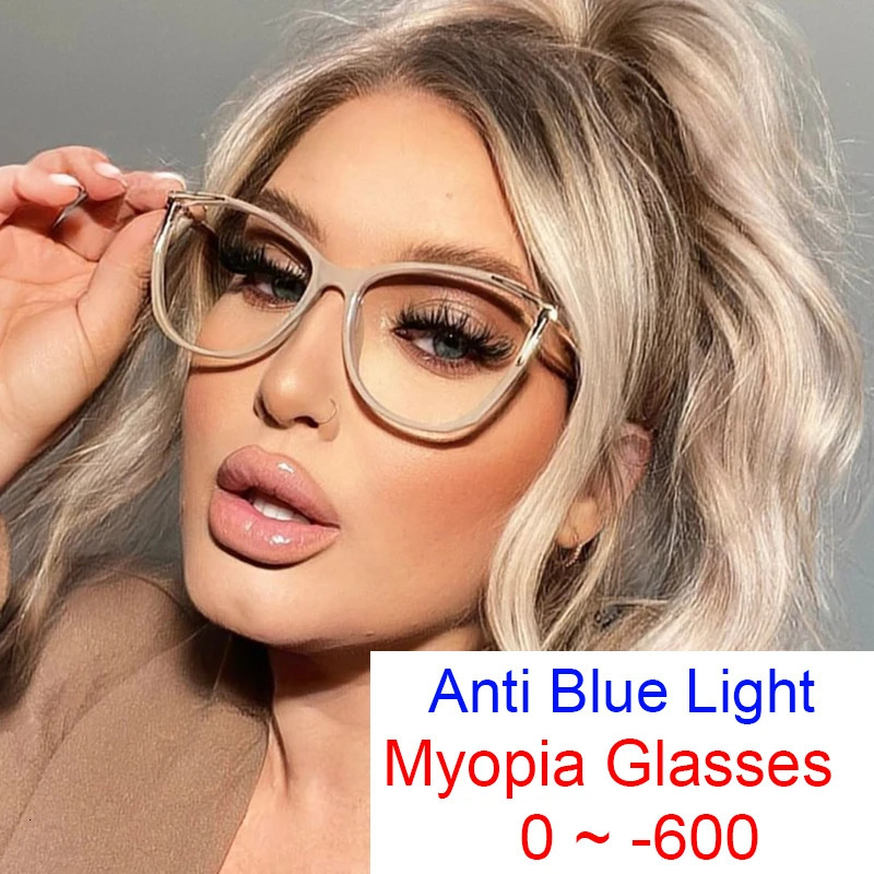 Anti Blue Light Myopia Minus Diopter Glasses -1 -1.5 -6 Fashion Gradient Blue Eyeglasses Big Frame Cat Eye Glasses Oculos 250520