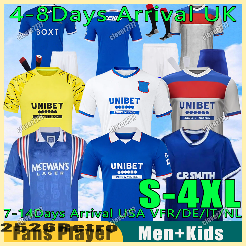 Glasgow RangersS fc 25 26 away soccer jerseys football shirt DAVIS MORELOS HAGI Cantwell Home Away Third GK Kit COLAK LAWRENCE KENT GASCOIGNE XXXL 4XL Retro Jersey