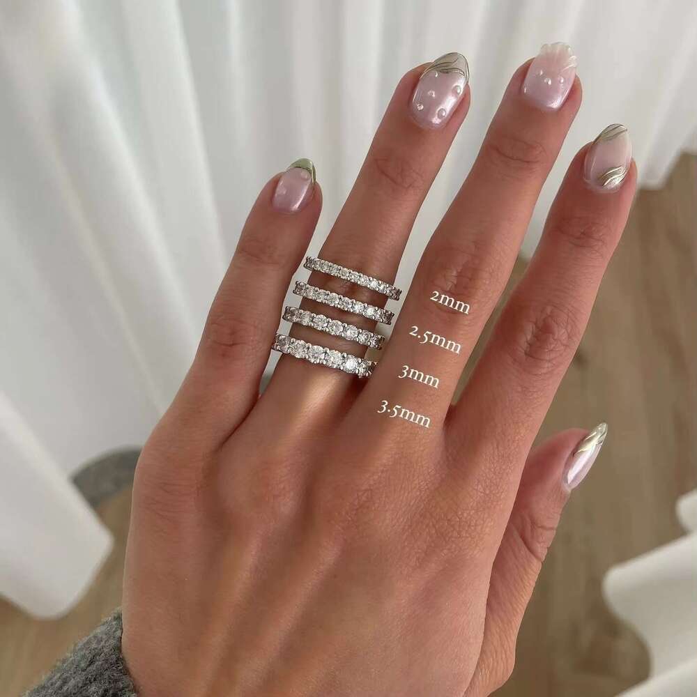 VVS Moissanite Ring Eternity Wedding Band Iced Out 1.6mm 1.8mm 2mm 3mm Dia Sier 14k Gold Engagement Stackable Rings
