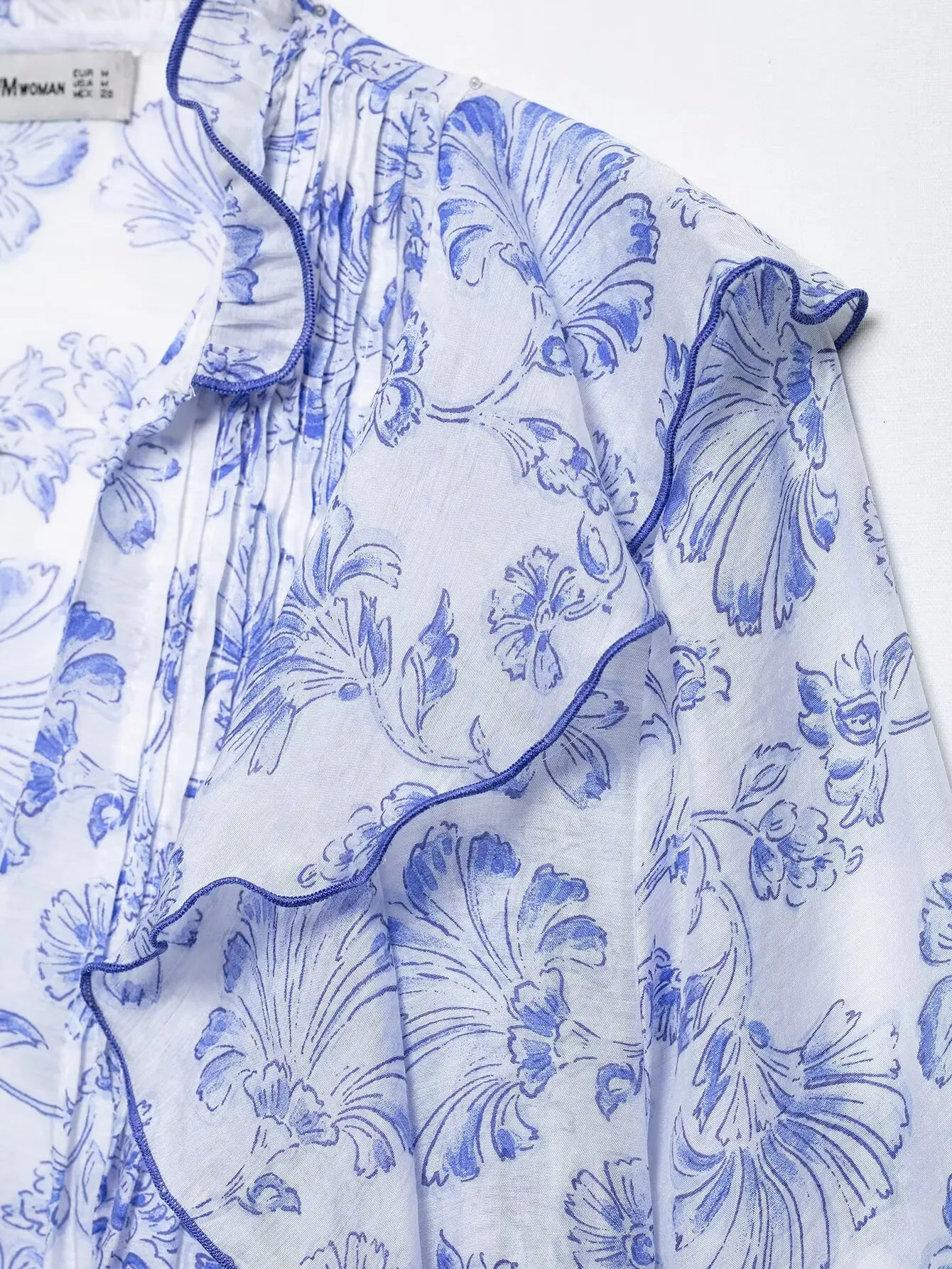 Zevity Women Fashion V neck Pleat Ruffles Floral Print Casual Smock Blouse Female Long Sleeve Shirt Blusas Chic Tops LS9031 250520