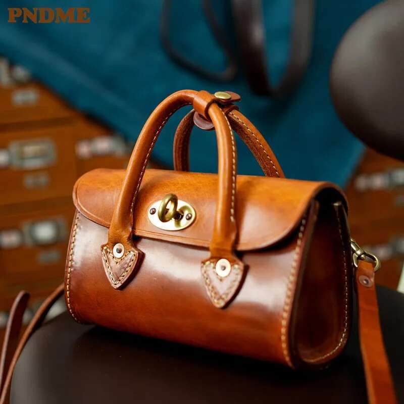 PNDME Top Quality Genuine Leather Women's Handbag Organizer Designer Real Cowhide Female Daily Party Cute Crossbody Bags
