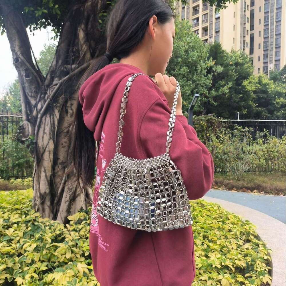 new Hot Hot electroplated silver hot selling women's long shoulder bead woven bag