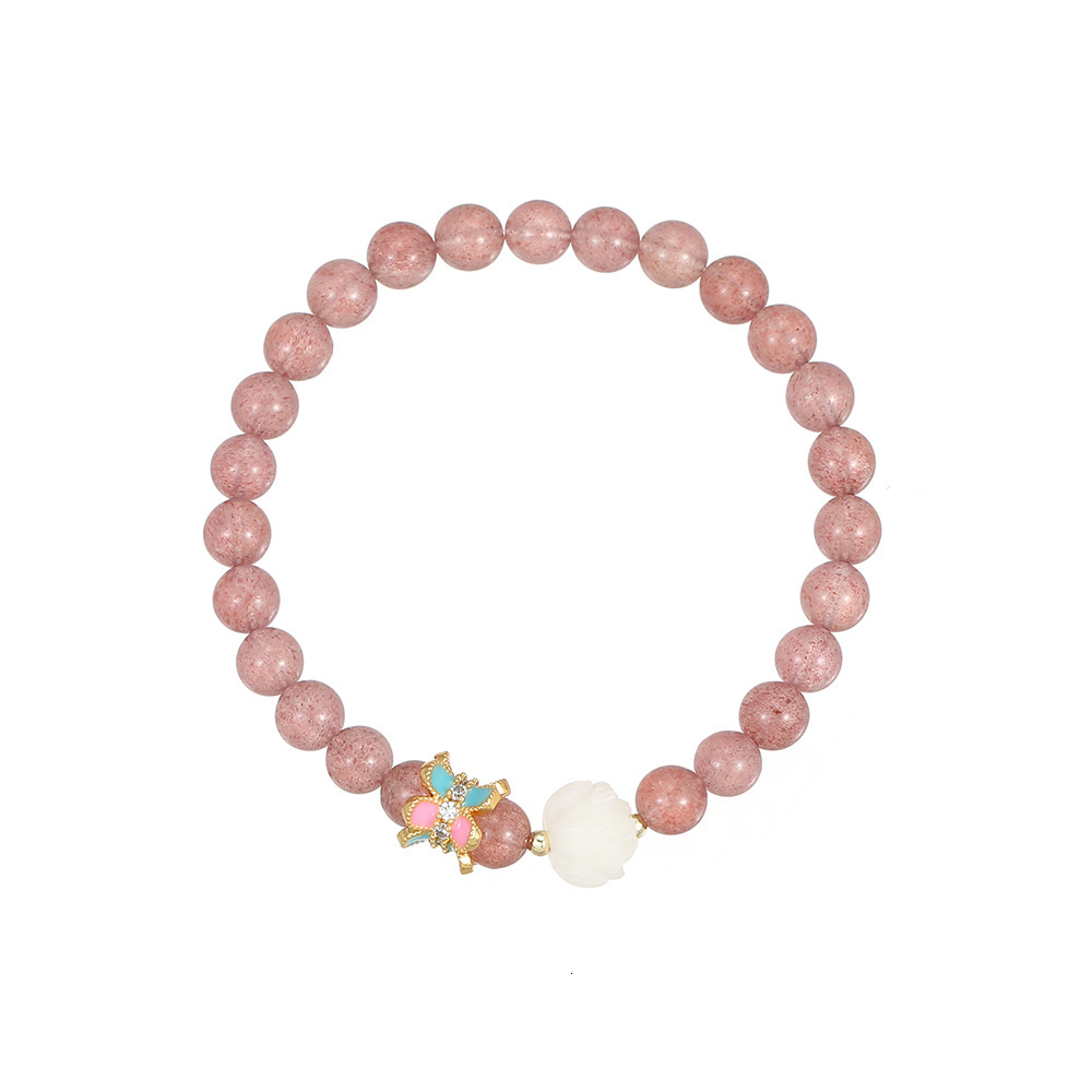 New Chinese style exudes white pink strawberry charm, with a crystal gift and bracelet design