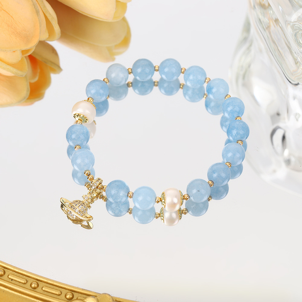Chinese style design pearl creative strawberry crystal sea treasure blue best friend fashion light bracelet jewelry