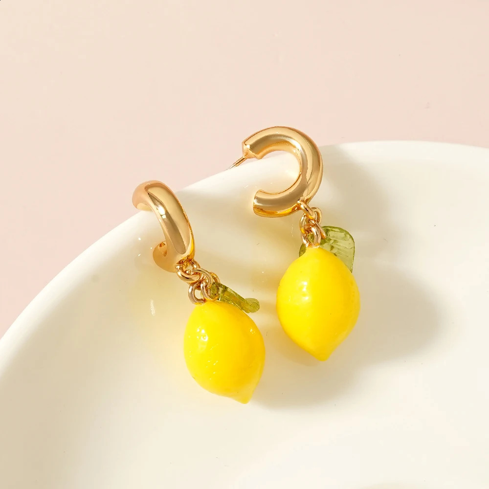 Summer Vacation Cute Yellow Lemon CC Earrings for Girls Bohemia Style Colorful Jewelry Accessory Perfect for Holiday Gift 250519