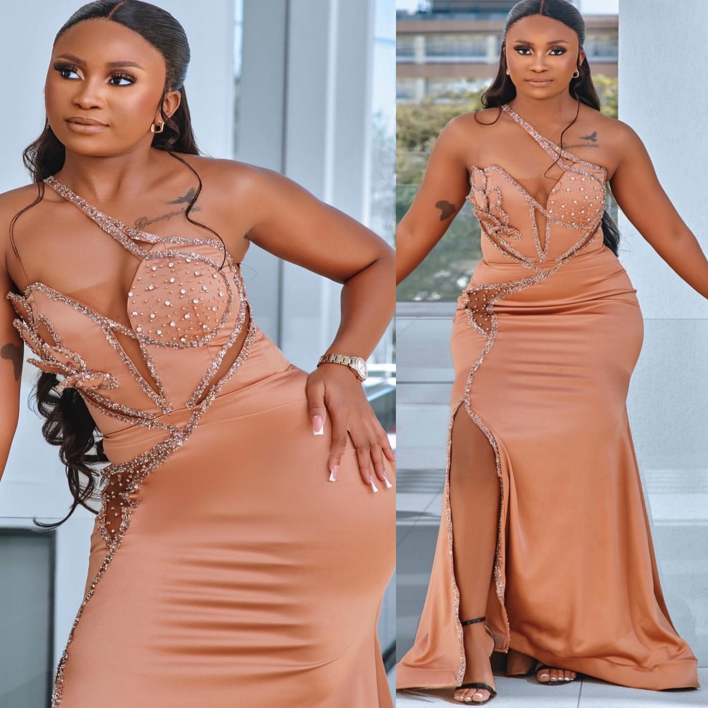 Mermaid Champagne Plus Size Prom Dresses 2025 One Shoulder Crystals Satin Evening Formal Party Second Birthday Engagement Gowns Dress For Special Occa
