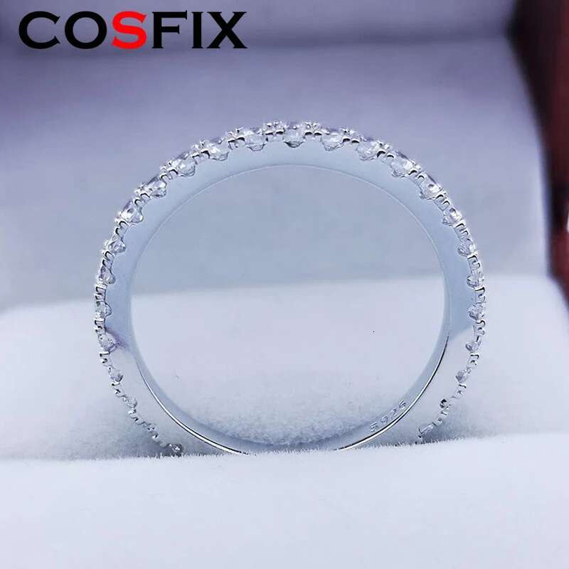 COSFIX 2mm D Color Moissanite Eternity Wedding Band Original 925 Sterling Silver White Gold Stackable Rings Women Girl Wholesale