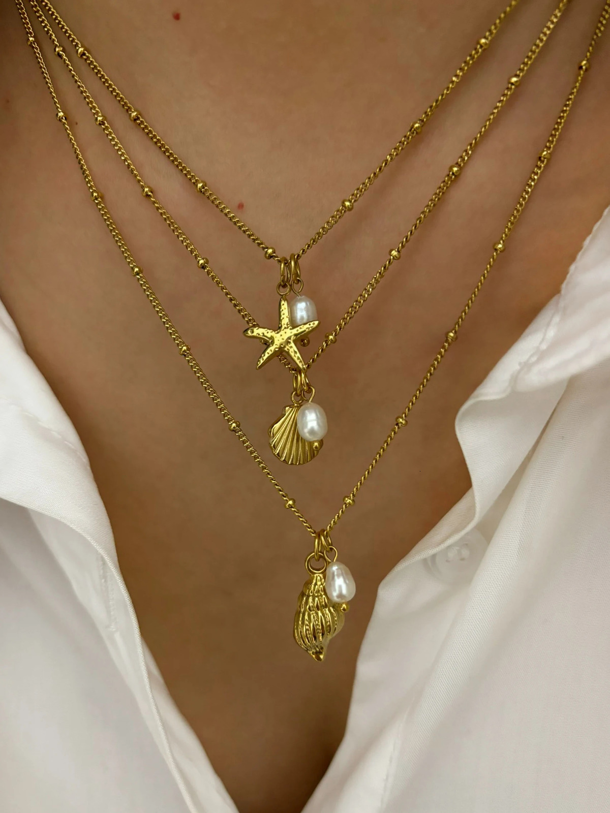 Perisbox Stainless Steel Ocean Series Jewelry Seahorse Conch Sea Turtle Natural Freshwater Pearl Womens Pendant Necklace Beach 250520