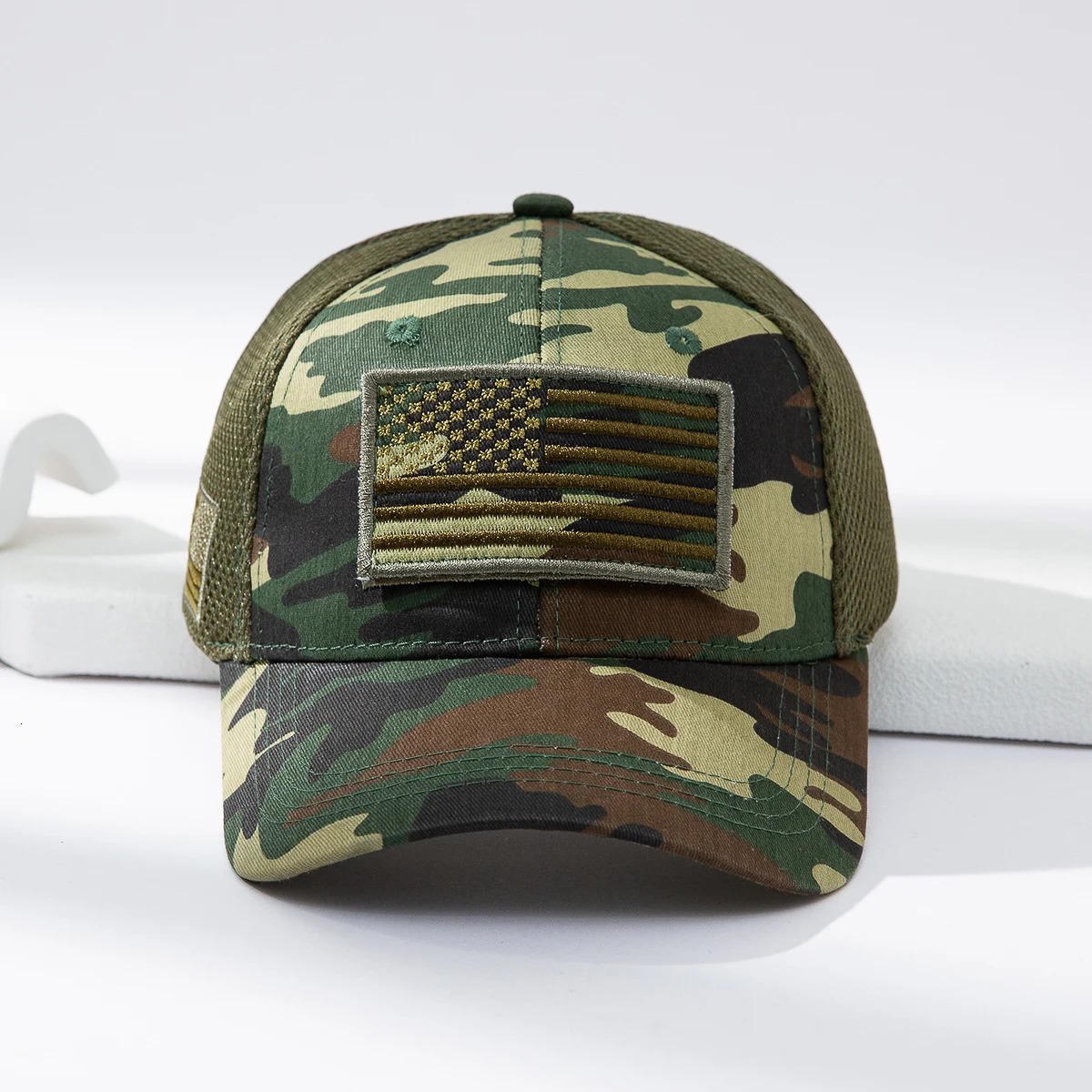 Cross-border fashion patch American flag camouflage mesh baseball cap outdoor versatile sunshade baseball cap 250519