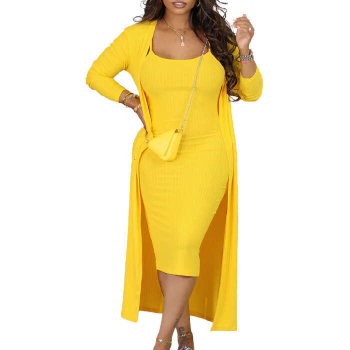 Women's Wear Women's Autumn/Winter New Casual Solid Color Sling Dress Long Two Piece Set
