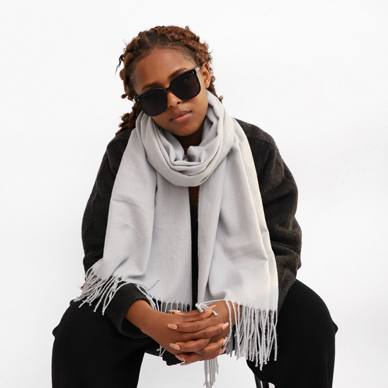 K773 Pure color cashmere scarf for women winter new European and American cross-border camel beige warm neck long shawl