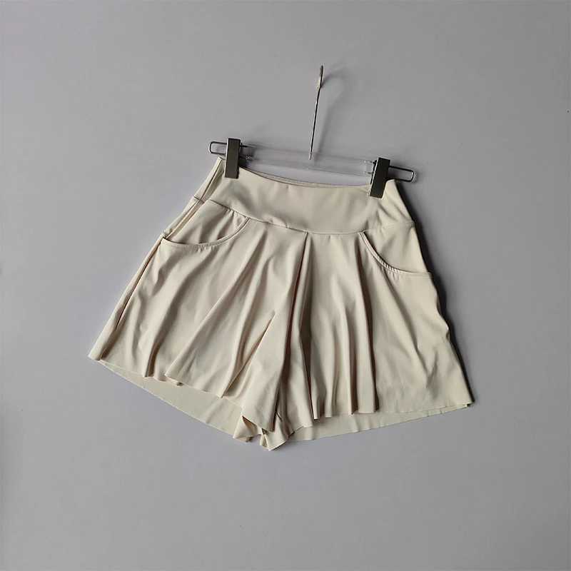 Running Sports Shorts Loose with Pockets High Waist Belly-closing and Anti-exposure Fitness Tennis Skirts Ice Silk Quick DryingXJ250520