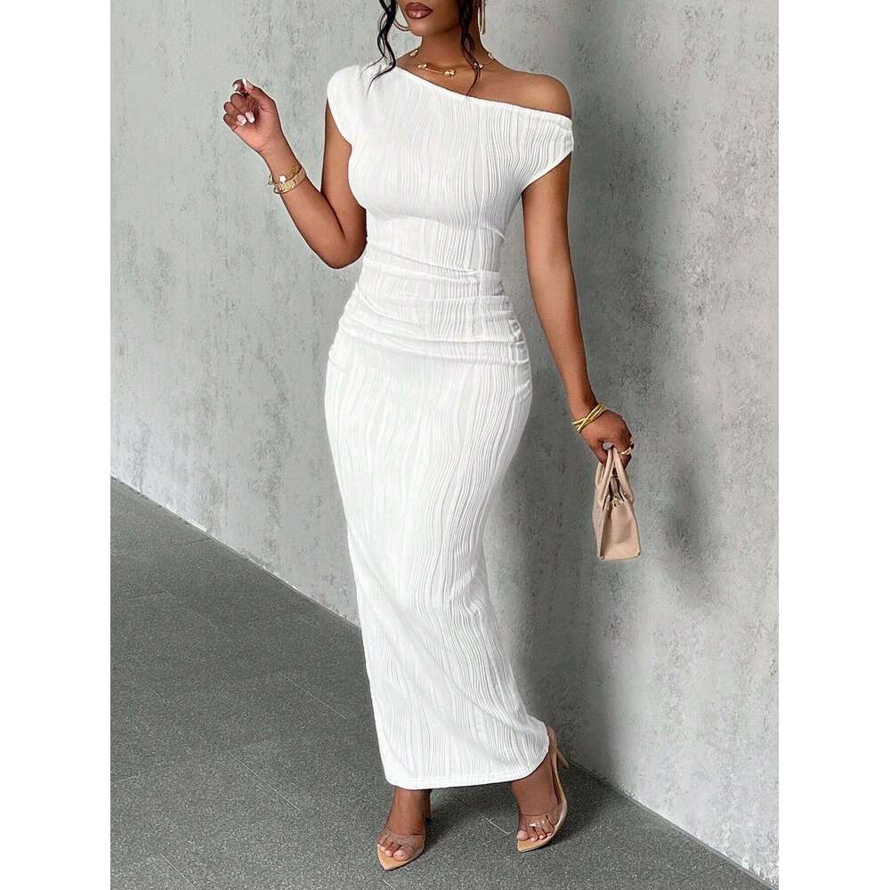 New Cute And Fashionable Water Ripple Sloping Shoulder Dress B5