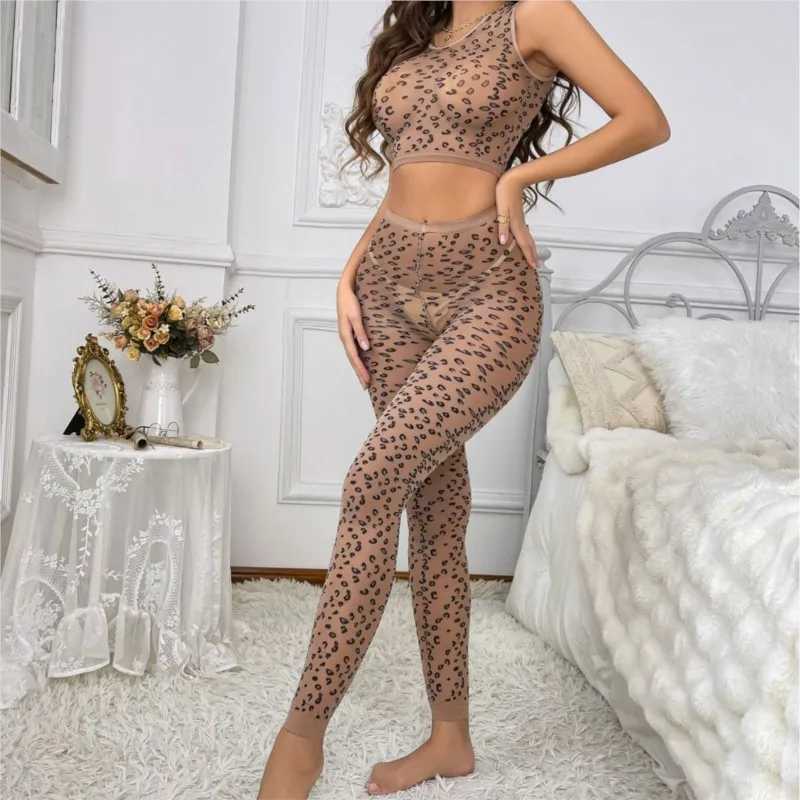 Sex Sexy lingerie Tight fitting thin perspective leopard print two-piece set Women underwear sexy clothes woman Sex shop R250520