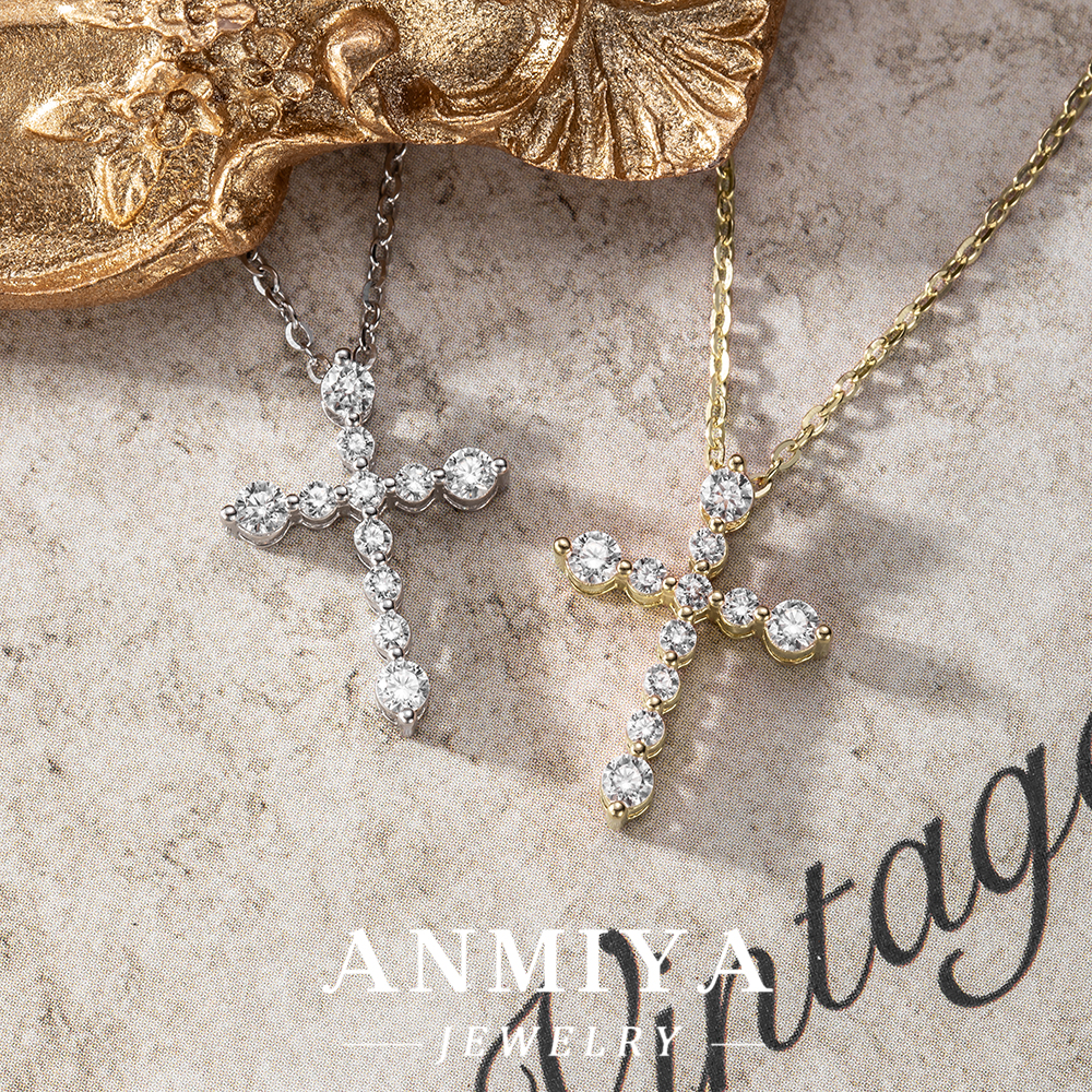 ANMIYA 18K Gold Plated Cubic Zirconia Cross Necklace for Women Cross Pendant Necklace