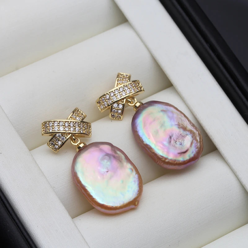Real Cultured Original Large Baroque Pearl Earrings For Women18K Gold Plated Pearl Earring Wife Mother Birthday Gift 250517