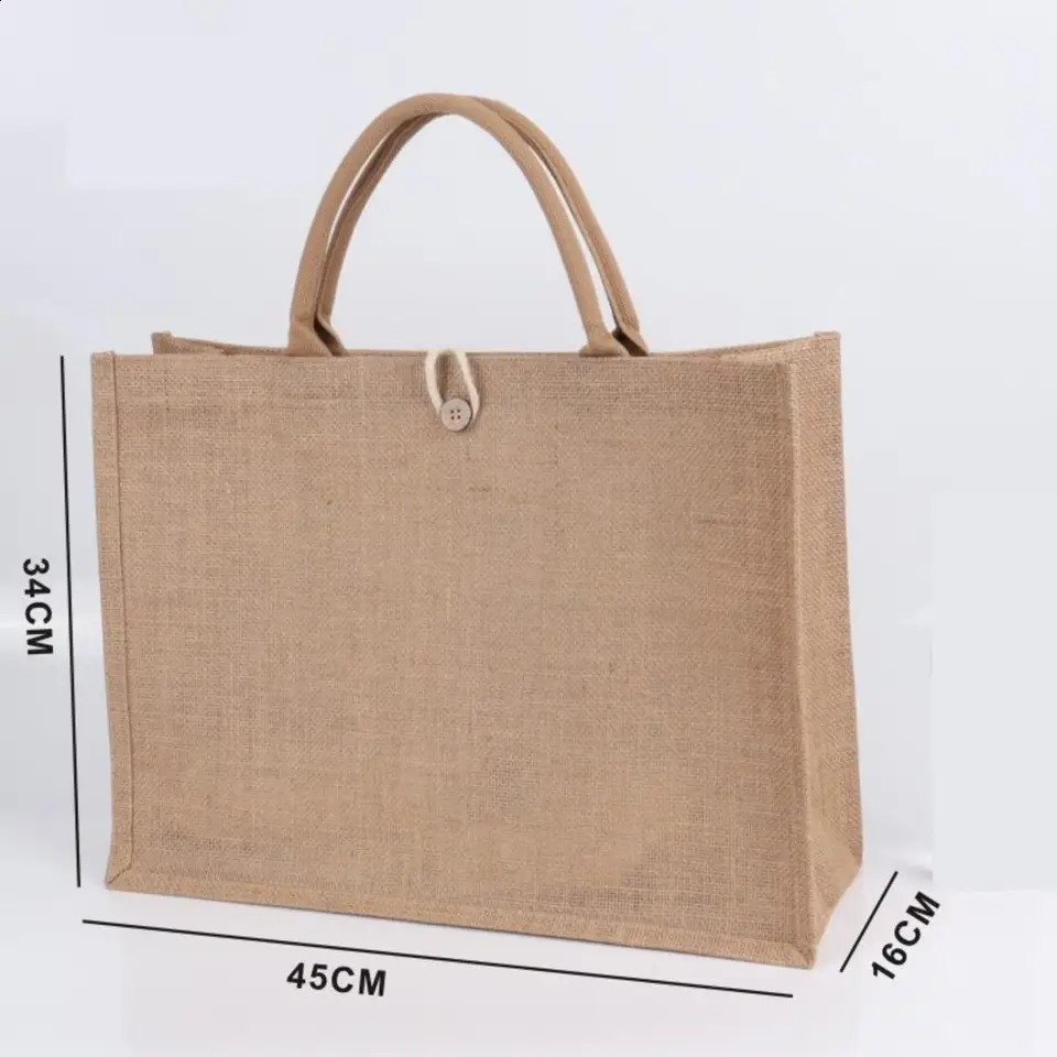 Women Linen Tote Bag Burlap Beach Eco Handbags Portable Top Handle Shopping Bag Large Simple Shoulder Bag Multiple Sizes Handbag 250516