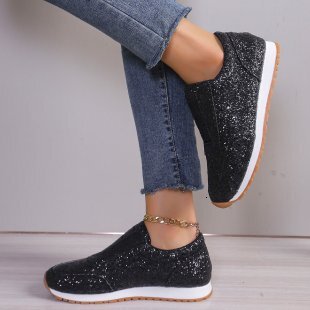 Large Size Casual Shoes New Sequined Cloth Shoes For Sports And Leisure Women Shallow Mouth Flat Bottom Round Toe Ddmysaturn