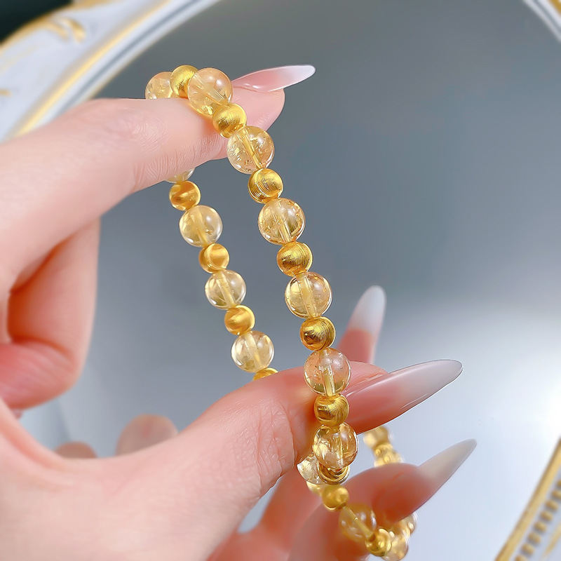 S925 Sterling Silver Luxury Gold-Plated Beaded Bracelet with Transparent Gemstones, Elegant and Stylish for Women