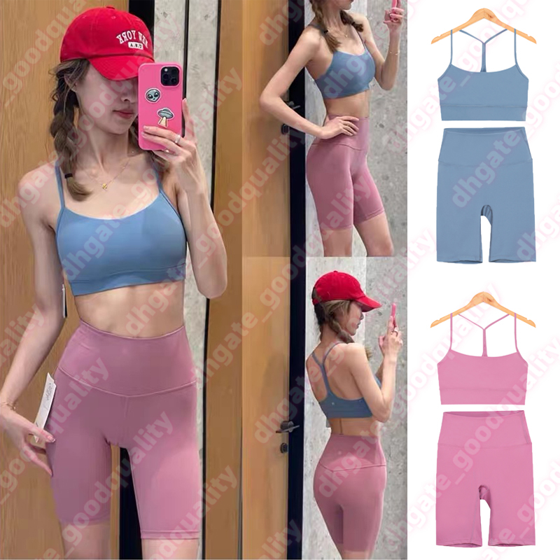 Outdoor Womens Yoga Set Y-shaped Tank Top Fitness Sports Underwear Womens Shockproof Yoga Bra High Waist Elastic Shorts Fitness Running Tight Pants Set Sportswear