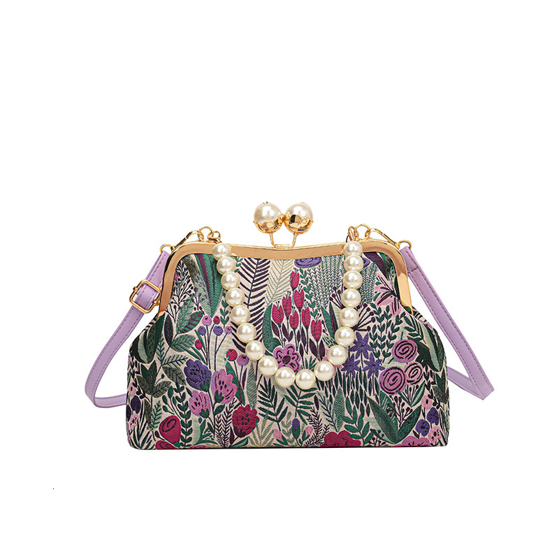designer bag New clip Chinese style dinner hand-held one shoulder diagonal cross casual fashion bag embroidered flower women's bag