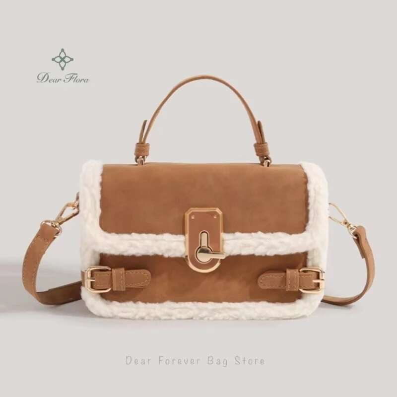 Hot Selling Women's Fashion Lamb Wool Retro Shoulder Autumn Winter New Handbag Cute Patchwork Purse Messenger Bag Casual Crossbody Bags Designer 