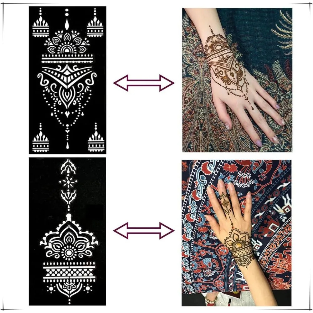 Henna Tattoo Stencils kit 12 Sheets Temporary Tattoo Stickers for Women Girls Indian Arabian Reusable Hand Tattoo Templates 250515