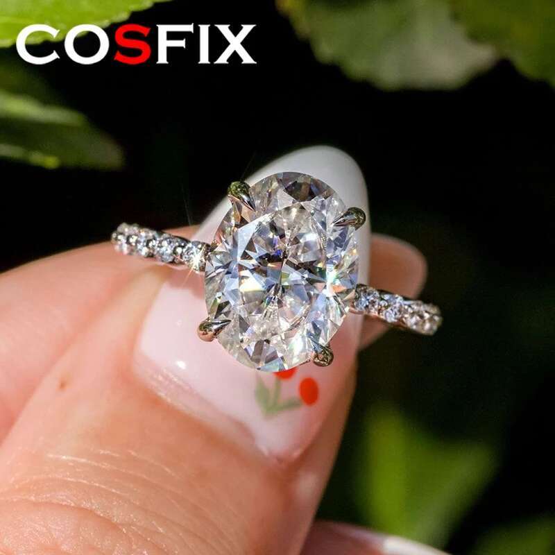 COSFIX D Color Women Moissanite Ring s925 Silver Oval Cut 2-4.5ct Moissanite Rings for Women Luxury Women Moissanite Ring Set