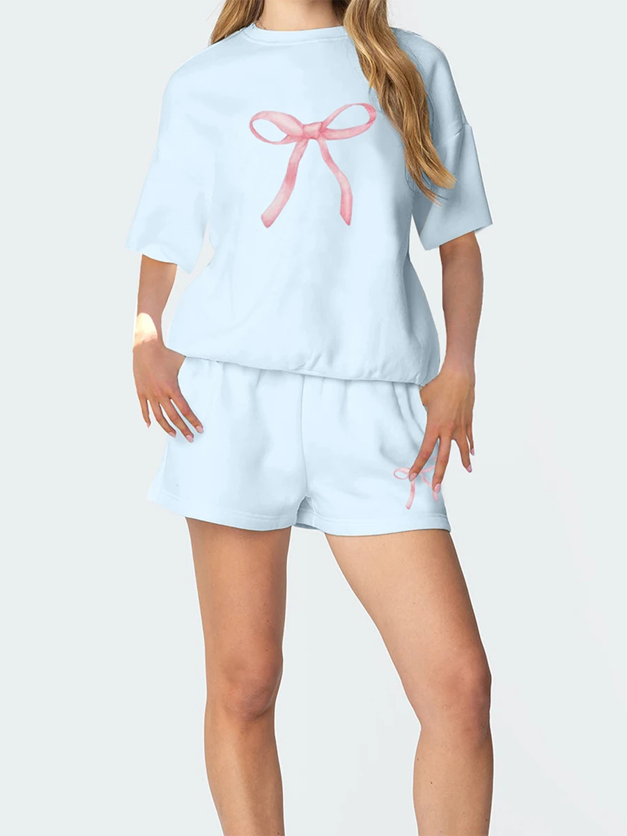 Casual Summer Outfits for Women Floral Print Round Neck T-Shirt with Elastic Waist Shorts - 2 Piece Set for a Stylish Look 250516