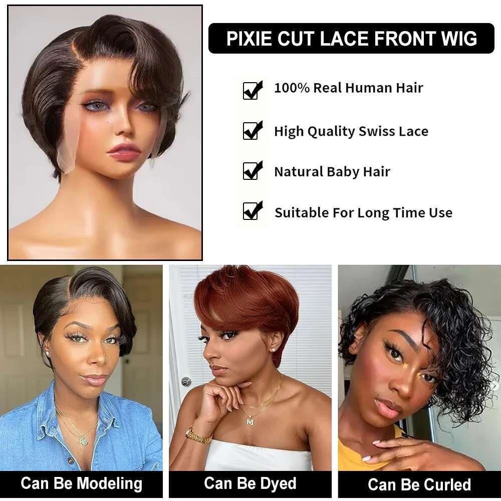 Wigs Human Hair 13x4 Short Lace Front for Women Black Pixie Cut Transparent Frontal Wig Layered Straight