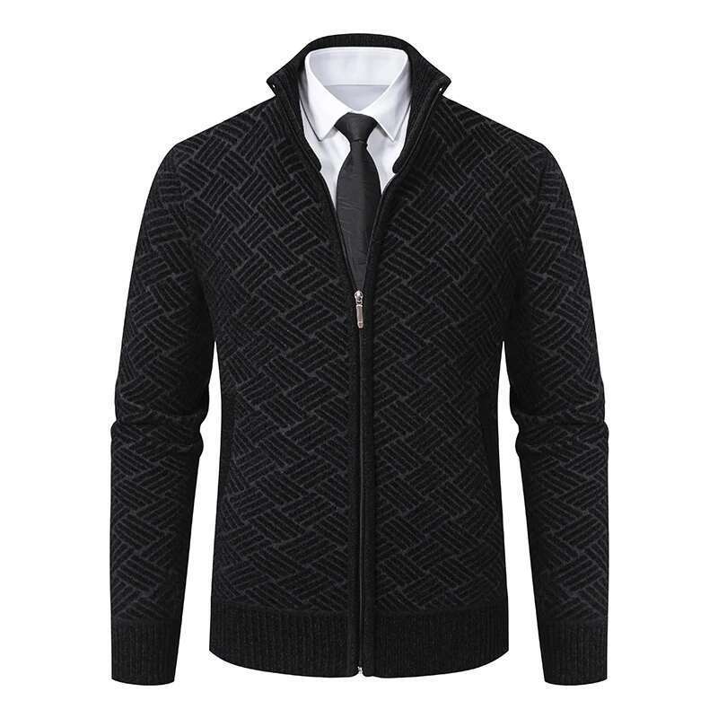 Mens Windproof Jacket Full Zip Fleeced Sweater Cardigan Contrast Stand Collar Sweaters Coat Autumn Winter Veet Clothes Designer