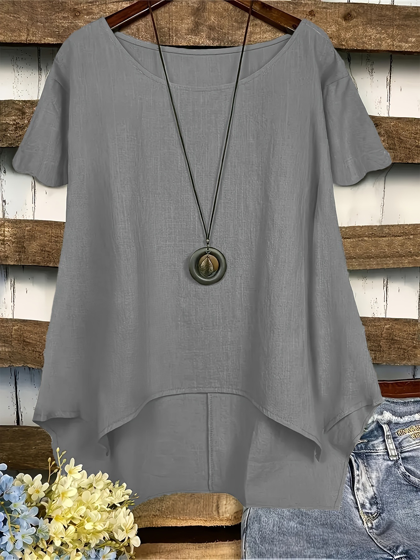 Designer Clothing Summer Fashion Round Neck Pocket Solid Color Irregular T-shirt Women's Shirt Casual 2025 New Style