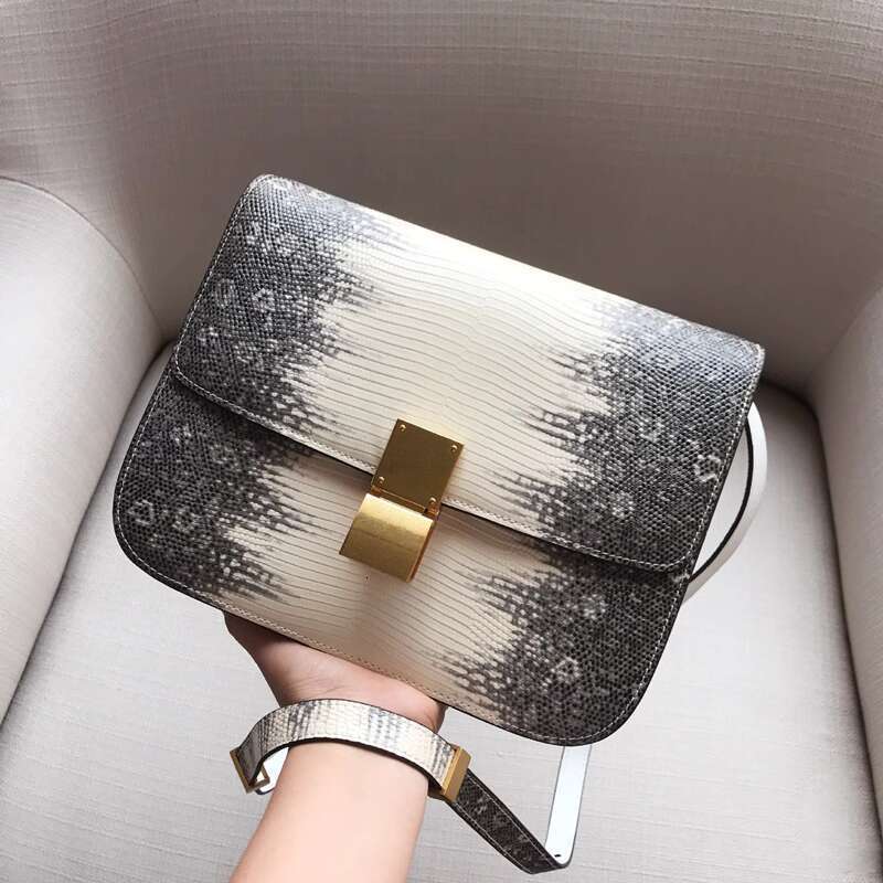 Lizard patterned tofu box women s crossbody small square cowhide shoulder bag Himalayan leather high end