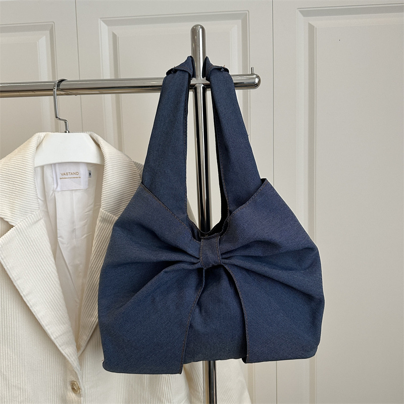 Free Delivery Designer Bag 2025 Fashionable And Simple Denim Single Shoulder Hand Exquisite Bow Niche Commuter Tote Luxury Bag