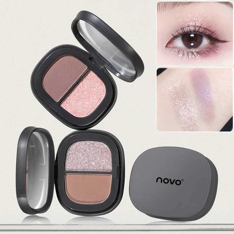 2 Colors Mini Eye Shadow Palette Matte Glitter Eyeshadow Pigments Waterproof Earth Color Shimmer Eye Shadow Portable CosmeticsXJ250520