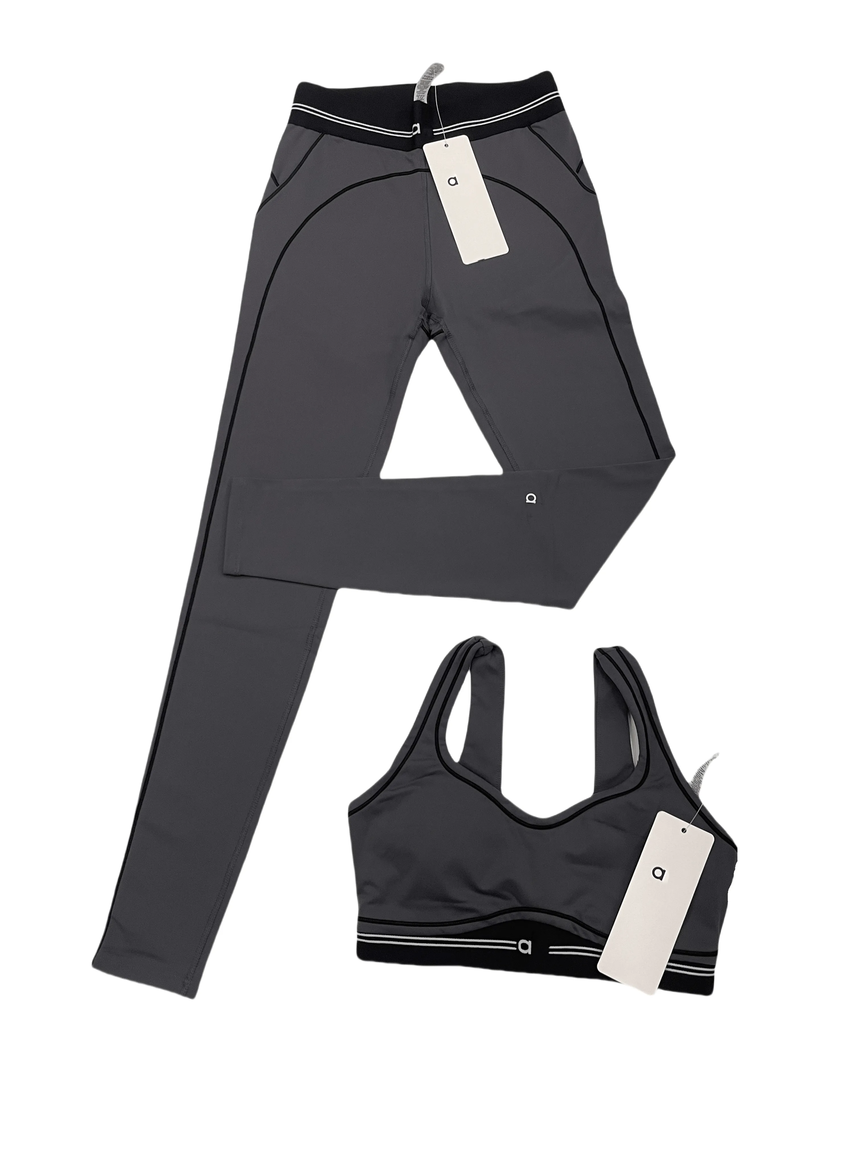 5A Top Summer Women's Bra Set Yoga Suit Seamless Top Sports Heart Bra + Leggings High-end White Striped Low Waist Dance Yoga Clothing