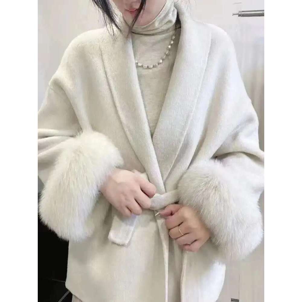 UCXQ Elegant OL Office Lady Overcoats Fur Patchwork Long Sleeve Woolen Coat Beautiful Women's Clothing Jacket Autumn 2025 Spring