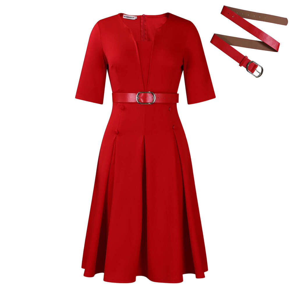 Women's Wear D533 Plus Size Women's Autumn Fashion Elegant Temperament Solid Color Five Quarter Sleeve Dress