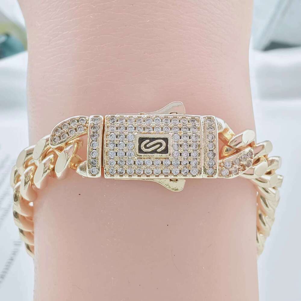 JML 2025 New Design Hip Hop Style Fashion Shining Jewelry 14k Plated High Quality Men's Monaco Gold Cuba Bracelet