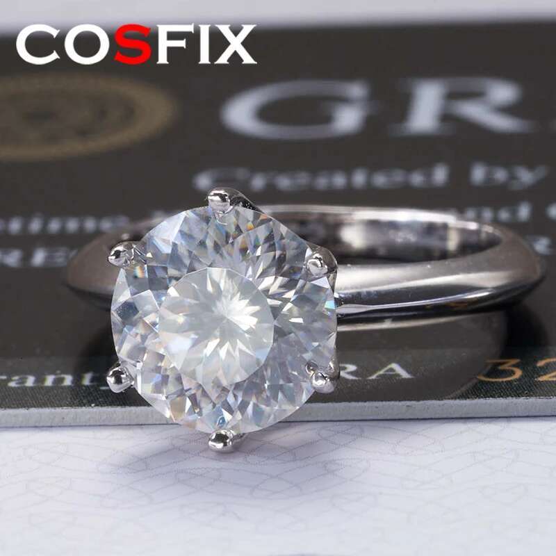 COSFIX 1-3ct Moissanite Rings For Women Round Cut Six Claws Women Moissanite Ring Blue Pink Green Womens Moissanite Ring 2023