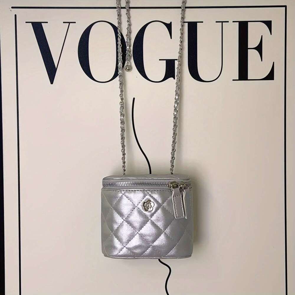 2025 new black gold color chain camellia diamond grid single shoulder diagonal cross bag, women's bag